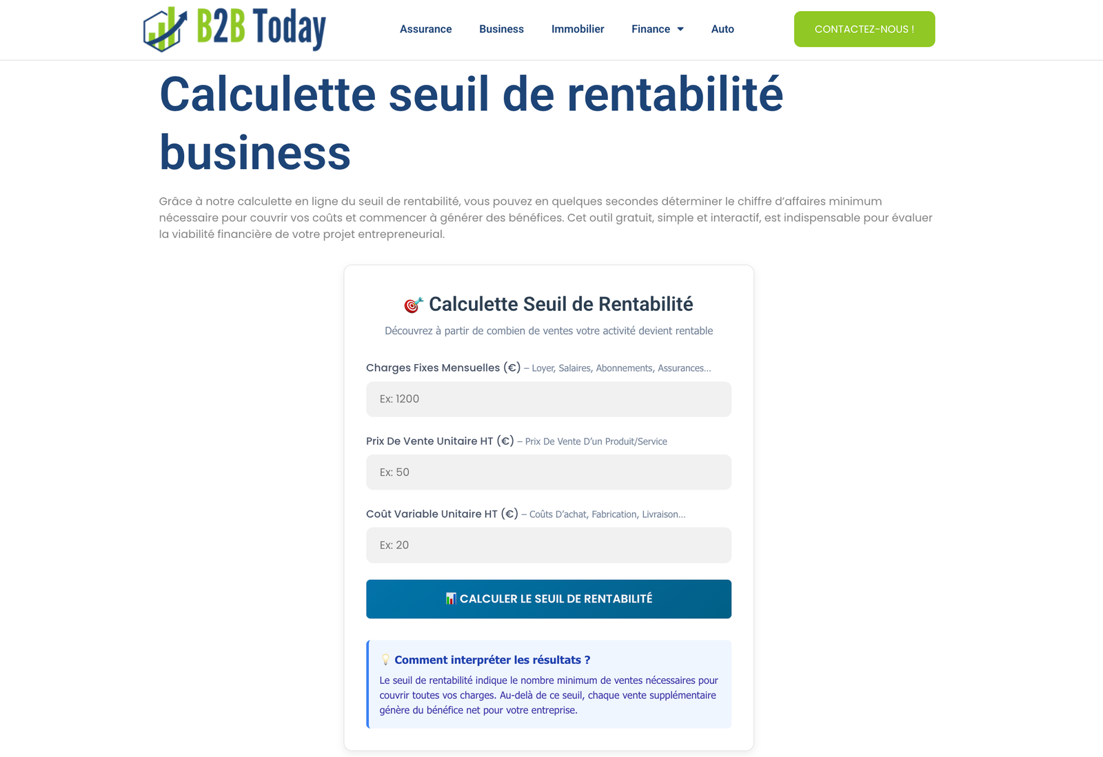 calculette seuil de rentabilité b2btoday.com