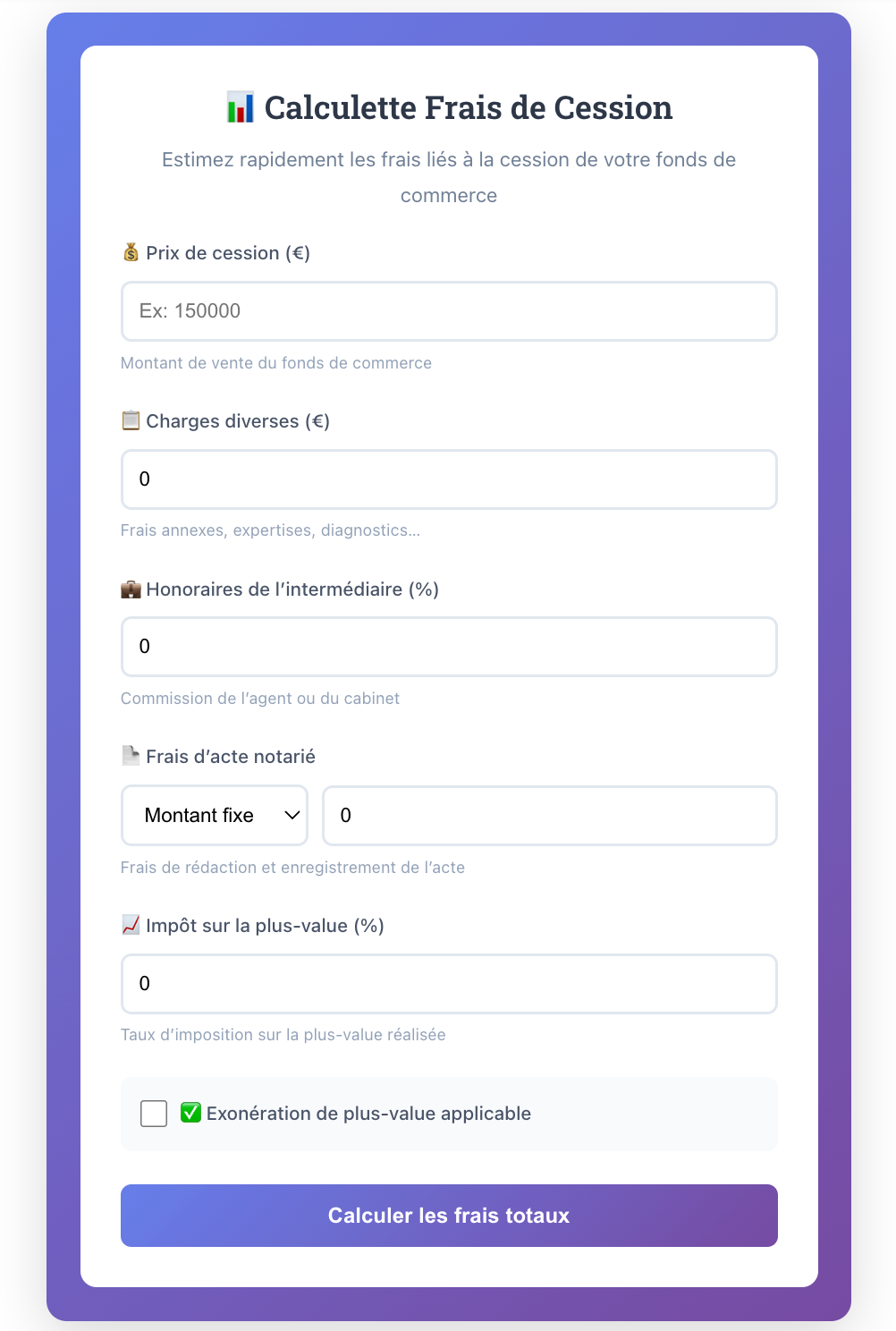 list-company.com calculette frais cession fonds de commerce​